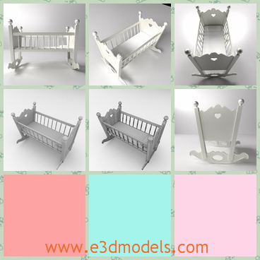3d model of a cradle - There is a 3d model which is about a cradle for little baby. This cradle is made of wood and it is deep but not very long.