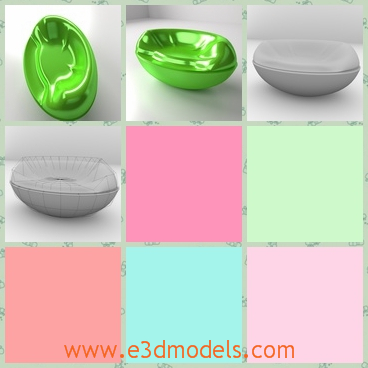 3d model of a queer chair - This 3d model shows us a very modern and queer chair which is made of green plastic. It has a smooth shiny surface and looks like a dough.