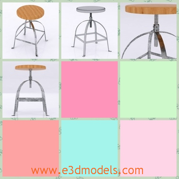 3d model of a stool - This 3d model  is about a very cute stool which has a round wood board and several stainless steel pieces.