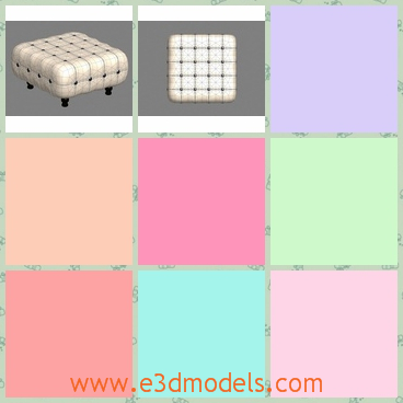 3d model of a white footstool - This 3d model is about a white footstool which has white leather surface. It is very soft and tufed.