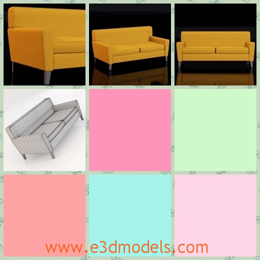 3d model of Condo studio sofa - This 3d model is about a Condo studio sofa which is a thick yellow sofa. Two people can sit on it comfortablely.