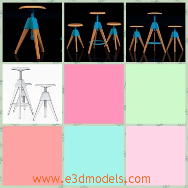 3d model of Cosmo jerry stool - This 3d model is about some cute stools, These stools are made of solid wood and they have a small top and thin legs.