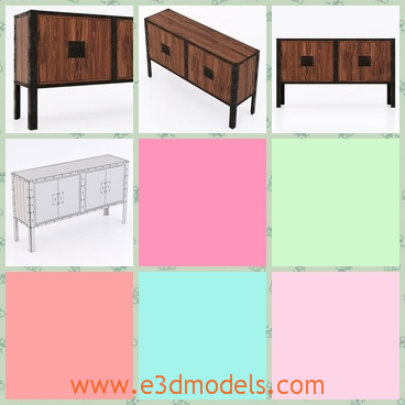 3d model of Dovetail credenza - This 3d model is about a wooden credenza which is a big furniture with two square boxes in which you can put your books.