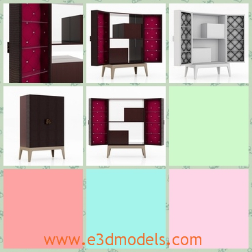 3d model of LONGHI Grandeur cabinet - This 3d model is about a LONGHI Grandeur cabinet which is a tall and wide cabinet with brown and purple surfaces.