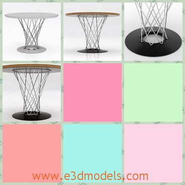 3d model of Noguchi circular table - This 3d model is about a cool design of a circular table. This table has a big round top and a small black bottom and between them is a  sliver steel stand.