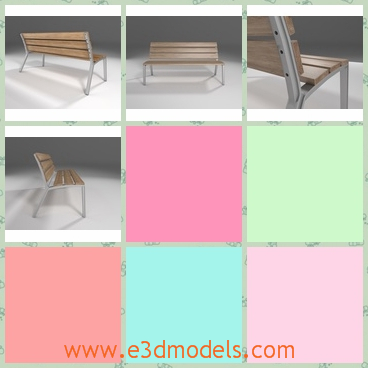 3d model park bench - This is a 3d model of a park bench, which is made of wood and steel feet.It is in modern style and the shape is realistic and comfort.