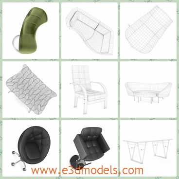 3d model sofas in different forms - This is a 3d model of a collection of sofas in different forms.We can see bench,sofa,couch,etc.