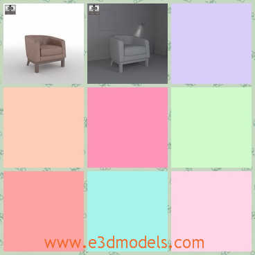 3d model the accent chair with four legs - This is a 3d model of the accent chair with four legs,which are short and with arms on each side.