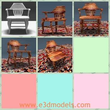 3d model the antique chair - This is a 3d model of the antique chair,which is made of wooden materials.The model is put on the carpet in the living room.