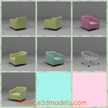 3d model the armchair in green - This is a 3d model of the armchair in green,which is modern and cute.The objects are modeled in 35cm and all of the dimensions are as realistic as possible.