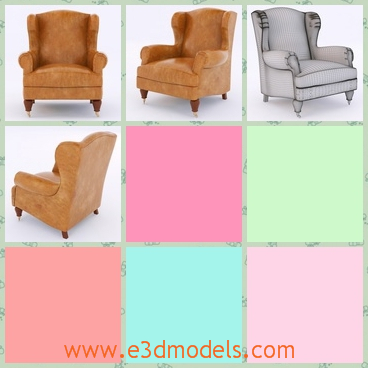 3d model the armchair in outdated style - This is a 3d model of the armchair in the outdated style and the legs are short and solid.