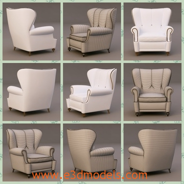 3d model the armchair with a wingback - This is a 3d model of the armchair with a wingback,which is white and modern.The model is created by a famous creator and the leather materilas are covered the surface.