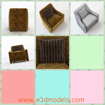 3d model the armchair with soft materials - This is a 3d model of the armchair with soft materials,which are velvet materials.The model has the pillows on it.