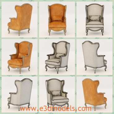 3d model the armchair with the back - This is a 3d model of the armchair,which is placed in the Chateau of France.The model presents royal,glorious and honourable.