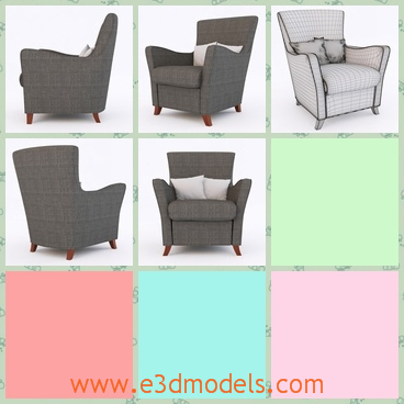 3d model the armchair with wooden legs - This is a 3d model of the armchair with wooden legs.The model is an old type and it is presented in the elders' homes nowadays.