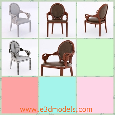 3d model the arnchair with a round back - This is a 3d model of the armchair with a round back,which is made in wood and the chair has fine ornament on the arms.