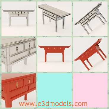 3d model the asian table - This is a 3d model of the table in Asian style,which has the two tilting sides and the color is red.