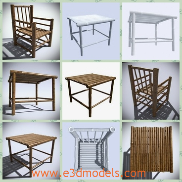 3d model the bamboo table and chairs - This is a 3d model of the bamboo table and chairs,which is made in details.The model is fine and very popular.