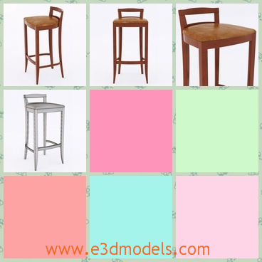 3d model the barstool with small back - This is a 3d model of the barstool with small back,which is wood and stable to sit.The model has a soft cover on it.