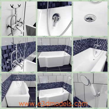 3d model the bathtub made of tiles - This is a 3d model of the bathtub made of tiles,which are white and controlled by the faucet of the tap.