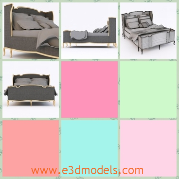 3d model the bed decorated with gray ornaments - This is a 3d model of the bed decorated with gray ornaments,which is large and spacious.The model has a comfortable back.