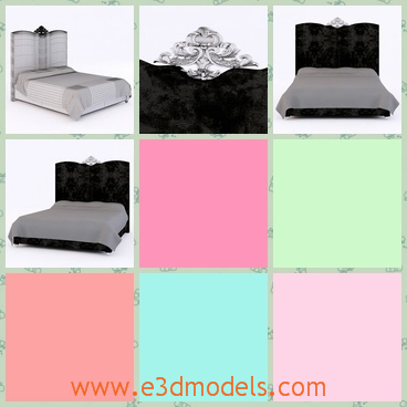 3d model the bed with a fine ornament - This is a 3d model of the bed with a fine ornament,which looks like the crown of the queen.The model has a black velvet cover on the top.