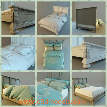 3d model the bed with pillows - This is a 3d model of the bed with pillows,which is modern and framed.The model is new and made in fine decorations.