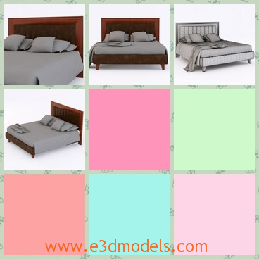 3d model the bed with pillows - This is a 3d model of the bed with pillows,which are placed casually on the bed and the model is made of wood.