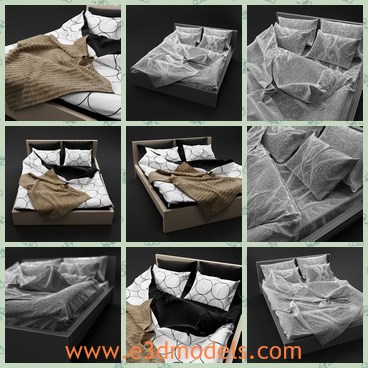 3d model the bed with pillows on it - This is a 3d model of the bed with pillows on it,which is modern and popular.The model is presented with clean and tidy sheet.