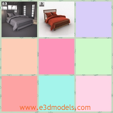 3d model the bed with red quilt - This is a 3d model of the bed with red quilt,which is outstanding and great.The model has the special back.