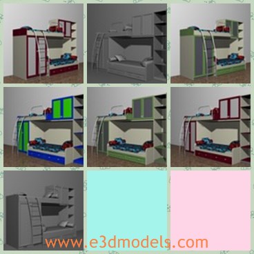 3d model the bed with staircases - This is a 3d model of the bed with staircase,which is the steel and alloyed.The bed is practical and popular.