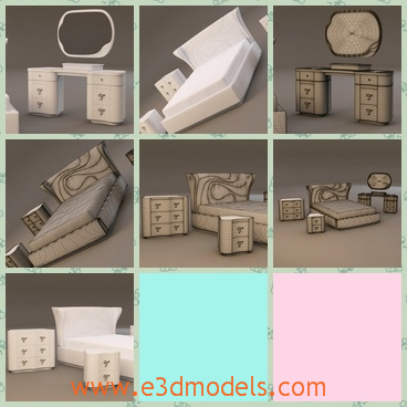 3d model the bedroom with the equipments - This is a 3d model of the bedroom with the equipments,which is modern.The furniture are orderly placed in the room.