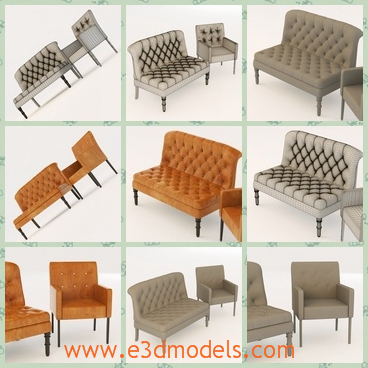 3d model the bench and the chair - This is a 3d model of the bench and the chair,which is covered with thick leather materials.