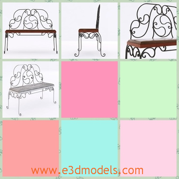3d model the bench with the iron back - This is a 3d model of the bench with the iron back,which is fine and pretty.The model is made of iron materials.