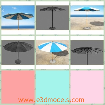 3d model the blue parasol - This is a 3d model of the blue beach parasol,which is an umbrella used in the beach.The model is made in high quality.