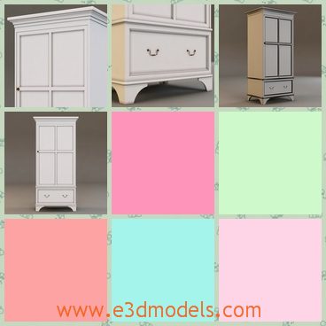 3d model the cabinet in the home - This is a 3d model of the cabinet in the home,which is white and tall.The model is standing on the ground.