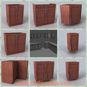 3d model the cabinet in the kitchen - This is a 3d model of the cabinet in the kitchen,which is made of wood and the model is used to store cups and bowls.