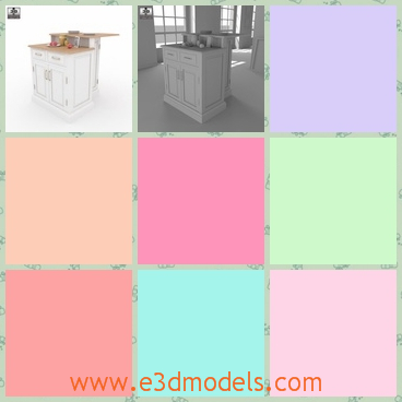 3d model the cabinet in white - This is a 3d model of the cabinet in white,which is standing in the kitchen and the shape is cute and classic.