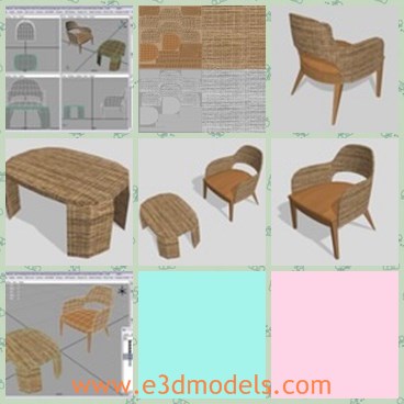 3d model the chair and table made of wicker - This is a 3d model of the chair and table,which are made of wickers.The model is created in the old shape and which is also popular in the family.