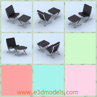3d model the chair with the footstool - This is a 3d model of the chair with the footstool,which is covered with black materials and the shape is suitable and charming.