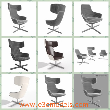 3d model the chair with wings - This is a 3d model of the chair with wings,which is black and the holder of the chair is a cross-shape.