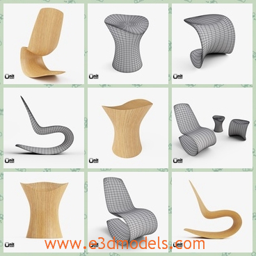 3d model the chairs in different shapes - This is a 3d model of the chairs in different shapes,which are the stools in the office and the model is made in wood.