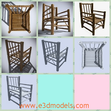 3d model the chairs made in bamboo - This is a 3d model of the chairs made in bamboo,which is old but popular for the old people.The model is made with special materials.