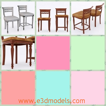 3d model the chairs made in wood - This is a 3d model of the chairs made in wood,which is high and can be used as the stool in the room.