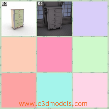 3d model the chest in white - This is a 3d model of the chest in white,which is made with several drawers and the button on the drawer is outstanding.