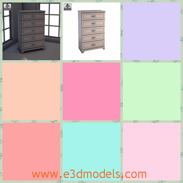 3d model the chest with five drawers - This is a 3d model of the chest with five drawers,which is modern and heavy.The model is placed in the bedroom.