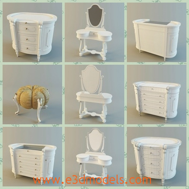 3d model the classical furniture - This is a 3d model of the classical furniture,which is coming from factory Volpi, including nightstand art. 2610, dresser art. 2560, dressing table art. 3190 collection Paolina and pouffe art.