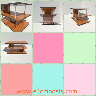 3d model the coffee table with three layers - This is a 3d model about a coffee table with three layers.The table is made of glasses and wood,and it is made in modern style.