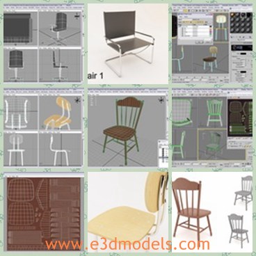 3d model the collection of chairs - This is a 3d model of the collection of chairs,which includes the armchair,the dining chair,the office chair and the wooden chair.