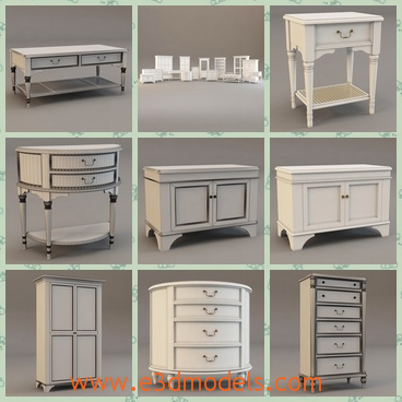 3d model the collection of furniture - This is a 3d model of the collection of furniture,which are white and pretty.There are armoire,bedstand,desk and cabinet.